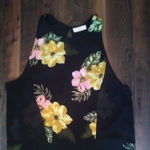 Floral Tank Top with Sheer Panels